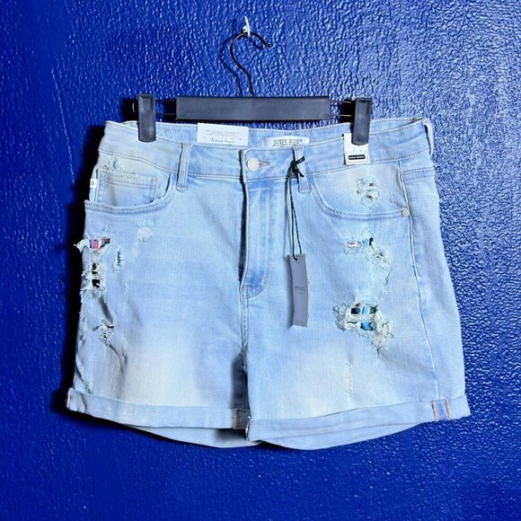 Judy Blue High-Rise Cuffed Printed Aztec Lining Cotton Summer Travel Sz L - Picture 4 of 12